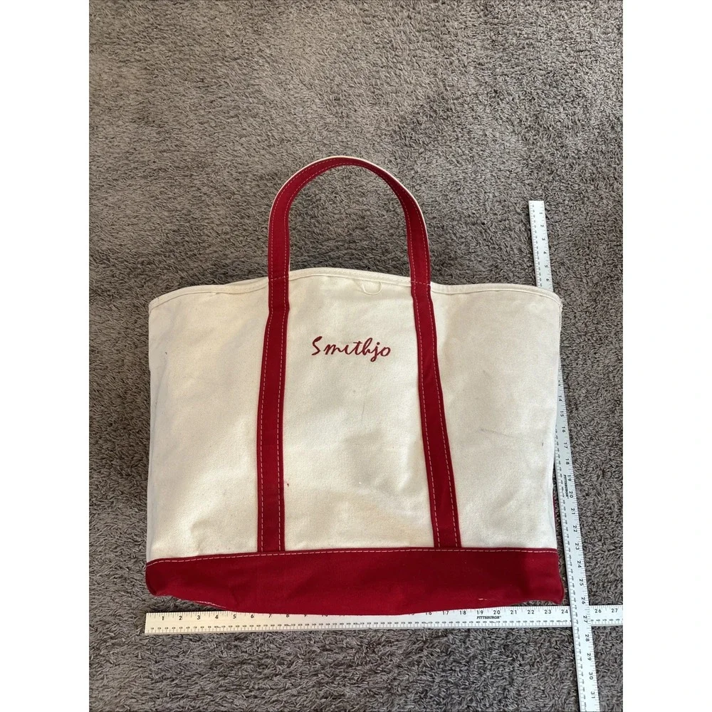 Vintage LL Bean Boat And Tote XL Jumbo Zip Top Bag Canvas Red Trim 1980s 1990s